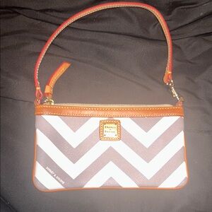 Dooney & Bourke Brown and White Chevron Wristlet